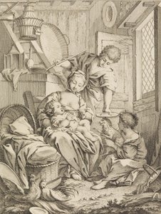Levha 1: Bebeğini Besleyen Genç Kadın, Premier Livre de Subjects et Pastorales Fi..., 1720-72.