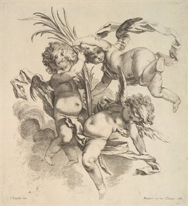 Palmiye Yaprağının Yanında Bulutların Arasında Üç Çocuk, 1738-45.