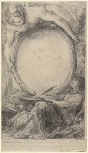 Bir Dahi ve Peçeli Kadın Yazılı Alegorik Çerçeve by Gabriel Jacques de Saint Aubin