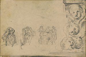 Dansçıların Eskizleri ve Putti Başları by Gabriel Jacques de Saint Aubin