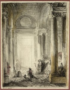 Louvre'daki Mimarlık Akademisi'nin Girişi by Gabriel Jacques de Saint Aubin