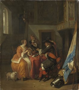 Bir kart oyunu - Bir Kart Oyunu, Metsu, Gabriel (1629-1667). ahşap üzerine yağ by Gabriel Metsu