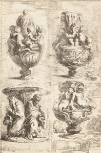 Dört Vazo, 1754. by Gabriel de Saint Aubin