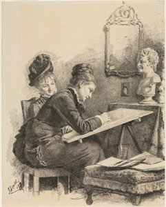 Bir Heykel Çizen İki Kadın, 1878. by Gabriel von Hackl