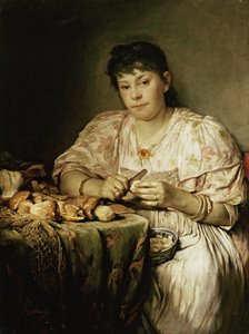 Ernestine von Max, sanatçının karısı, mantarları soyuyor