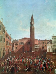 Venedik Campo Sant'Angelo'da Ayı Yemi (tuval üzerine yağlı boya) by Gabriele Bella