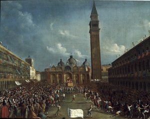 San Marco Meydanı'nda doge alayı ve vatandaşlara para dağıtımı - Tablo Gabriele Bella (yaklaşık 1730-1799). Venedik, Querini Stampal Vakfı by Gabriele Bella