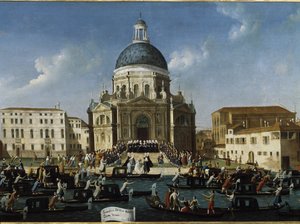 Santa Maria della Salute'de asil bir hanımın düğünü (Santa Maria della Salute'de Venedik'te asil bir hanımın evliliği) - Tablo Gabriele Bella (yaklaşık 1730-1799), 94x148 cm. Venedik, Querini Stampalia Vakfı by Gabriele Bella