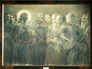 Havariler Arasında İsa, Gaetano Previati (1852-1920), tuval üzerine karakalem by Gaetano Previati