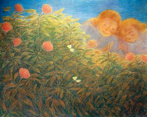 Çiçekler ve kelebekler, Gaetano Previati (1852-1920), tuval üzerine yağlı boya by Gaetano Previati