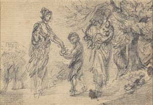 İki kadın ve çocuk ile manzara by Gainsborough Dupont