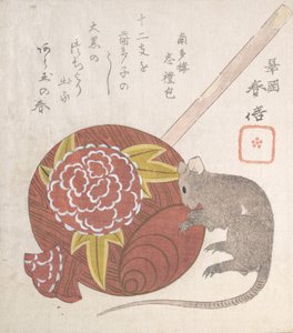 Mallet of Daikoku, Talih Tanrılarından Biri ve bir Sıçan, muhtemelen 1828.