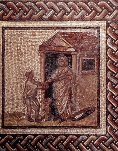 Gallo Roman Art: rustik bir takvimi temsil eden mozaik döşeme. Kutlama sahnesi. JC