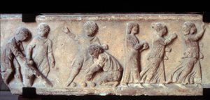 Gallo Roma sanatı (galloromain): Bir lahitten alçak kabartmalı ve top oynayan çocukları temsil eden mermer friz. MS 2. yüzyıl. Paris, Louvre Müzesi