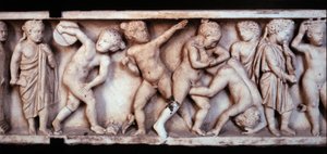 Gallo Roma sanatı (galloromain): oynayan çocukları tasvir eden bir lahitten mermer friz. Paris, Louvre Müzesi by Gallo Roman Gallo Roman