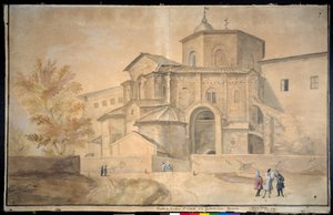 Basilica di San Vitale, Ravenna (kağıt üzerine sulu boya ile kalem ve mürekkep) by Gaspar van Wittel