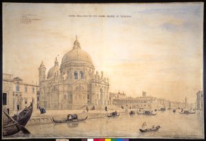 Chiesa della Salute, Grand Canal, Venedik (kağıt üzerine suluboya ile kalem ve mürekkep) by Gaspar van Wittel