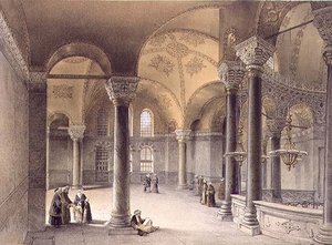 Ayasofya, levha 14: Louis Haghe (1806-85) tarafından oyulmuş Doğu Galerisi, 1852