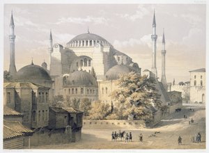 Ayasofya, levha 19: Louis Haghe (1806-85) tarafından oyulmuş caminin dış görünümü, 1852