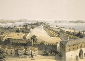 Konstantinopolis Panoraması, Louis Haghe (1806-85) 1852 tarafından oyulmuş 'Ayasofya, Konstantinopolis'ten 22 numaralı levha