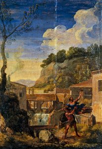 Herkül ve Antaeus ile Kırsal (tuval üzerine yağlı boya) by Gaspard Poussin (school of) Dughet