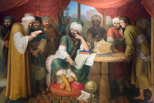 Harun Al Rashid, doğunun bilge adamlarıyla çadırında by Gaspare Landi