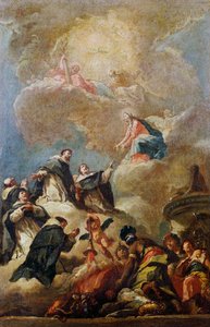 Görkemli Dominik azizleri, yaklaşık 1750, Gaspare Diziani (1689-1767), tuval üzerine yağlı boya, 64x42 cm, Bergamo'daki St Bartholomew Kilisesi'ndeki kasa için eskiz
