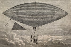 Pervaneli elektrikli balon, Gaston (18473-1899) ve Albert Tissandier (1839-1906) tarafından yapılmış bir prototip, Paris, Fransa, L'Illustrazione Italiana'dan gravür, yıl 10, sayı 44, 4 Kasım by Gaston Claris