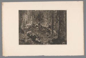 Boslandschap Les sapins du Doubs (nesne üzerindeki başlık) Franse etsen uit 1876 (seri başlığı) 1876'da gravür (seri başlığı) by Gaston Coindre