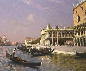 Venedik: Doge Sarayı, Marciana Kütüphanesi ve Uzakta Santa Maria della Salute by Gaston Hippolyte Boucart