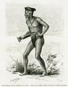 Sibou Mobang, yamyamların başı. G.Vuillier tarafından yapılan gravür, De Koutei a Bandjirmasin, Borneo'da yolculuk, Carl Bock tarafından, le tour du monde 1890'da, Edouard Charton (1807-1890), Hachette, Paris tarafından yönetildi. by Gaston Vuillier