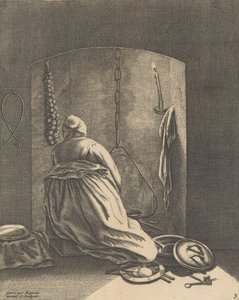 Yemek Yapan Kadın, Beş Kadınsı Meslekten Tabak 3, yakl. 1640-57., ca. 1640-57. by Geertruydt Roghman