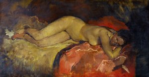 ""Nu allonge"" (Yatan çıplak) Peinture de George hendrik Breitner (1857-1923) - yaklaşık 1887 - Tuval üzerine yağlıboya - Dim 134x224,5 cm Gemeentemuseum Den Haag (La Haye) Bas Pays
