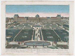 Jardin des Tuileries Gesicht des Pallasts Thuilleries genannt, von seiten des Gartens zu Paris'ten (nesne üzerindeki başlık) Paris'teki Palais des Tuileries'in görünümü Paris (dizi başlığı)