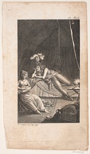 Çadırda bir beyefendi için lye oynayan bir bayanla illüstrasyon by Georg Christian Schule