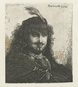 Self-portrait (?) with plumed cap and lowered sabre by Georg Leopold Hertel