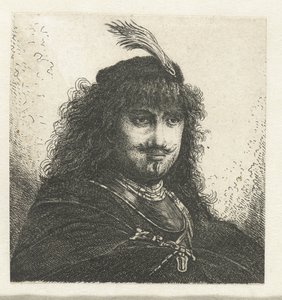 Tüylü şapkalı ve alçaltılmış kılıçlı otoportre (?) by Georg Leopold Hertel