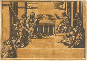 Martha ve Magdalen Tapınağın Merdivenlerinden Çıkıyor by Georg Matheus