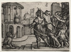 Virgil bir sepette asılı by Georg Pencz