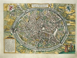 Georg Braun (1541-1622) ve Franz Hogenberg (1540-1590), Köln, gravür tarafından Civitates Orbis Terrarum Belçika, Bruges haritası by Georg Braun and Hogenberg Franz