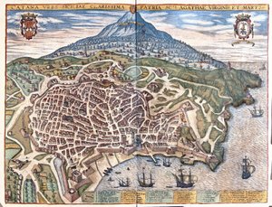 Catania, Etna ile arka planda, Sicilya, İtalya (gravür