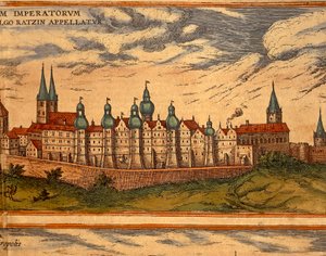 Çek Cumhuriyeti, Prag, Sarayın Görünümü, Georg Braun (1541-1622) ve Franz Hogenberg (1535-1590) tarafından Civitates Orbis Terrarum