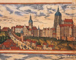 Çek Cumhuriyeti, Prag, Kalenin görünümü, Georg Braun (1541-1622) ve Franz Hogenberg (1535-1590) tarafından Civitates Orbis Terrarum