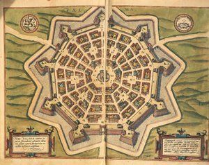 İtalya, Palmanova, harita, Georg Braun ve Franz Hogenberg tarafından Civitates Orbis Terrarum