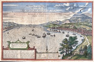 Messina Detroit, Sicilya ve Calabria (İtalya) arasında (gravür by Georg Braun and Hogenberg Franz