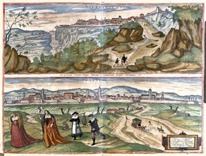 Acquapendente (Viterbo ili) ve Treviso, İtalya (gravür by Georg Braun and Hogenberg Franz