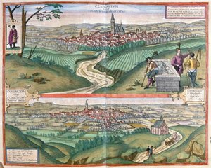 Caslav (Boheme) ve Chomutov, Çek Cumhuriyeti (gravür by Georg Braun and Hogenberg Franz