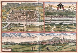 Heilbronn (Almanya), Mulhouse (Fransa) ve Reutlingen (Almanya) (gravür by Georg Braun and Hogenberg Franz