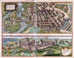 Poznan ve Krosno, Polonya (gravür by Georg Braun and Hogenberg Franz