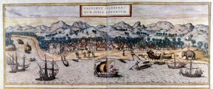 Braun & Hogenberg'in "Civitates Orbis Terrarum" Atlas'ından Hindistan'daki Kozhikode veya Calicut manzarası by Georg Braun and Hogenberg Franz